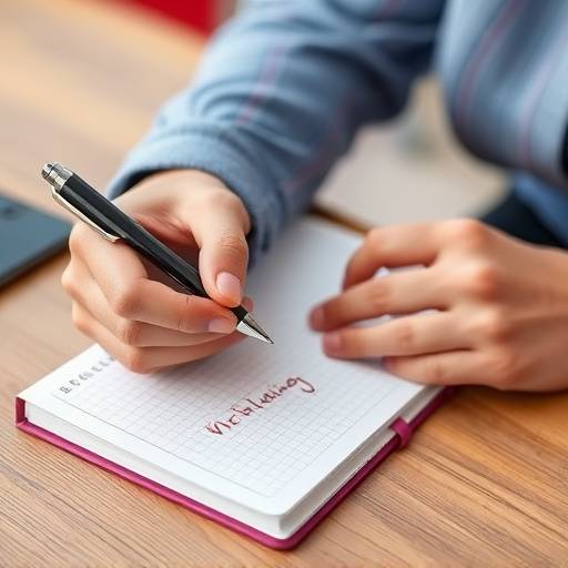 Illustration of a person creating a daily budget using a notebook and pen, representing financial planning and control.
