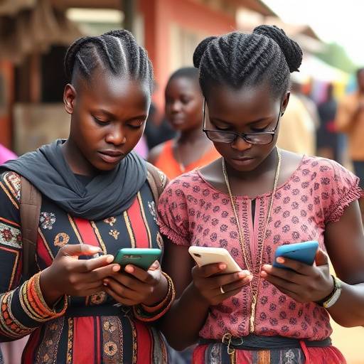 Ugandans using mobile phones to make payments at a market